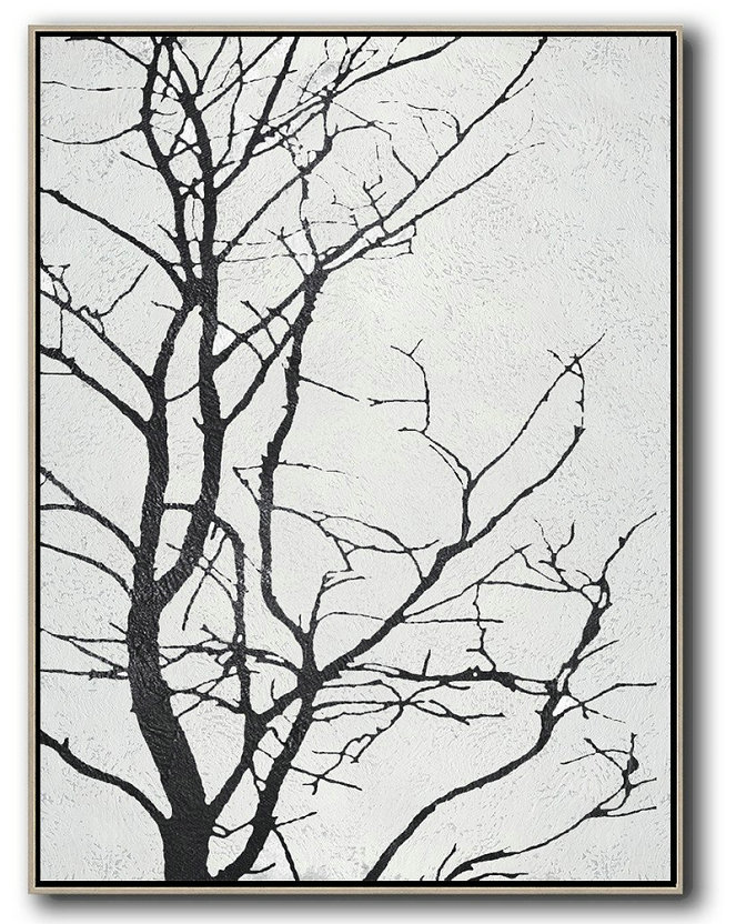 Giant Canvas Wall Art,Black And White Minimal Painting On Canvas - Large Living Room Wall Decor